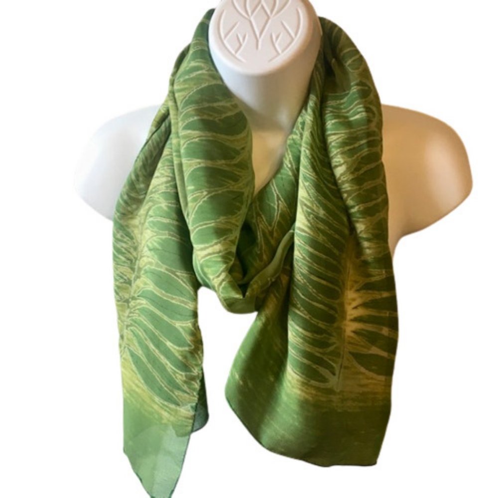 Preston & York Scarf Green Tropical Leaves Palm Leaf Semi Sheer Oblong